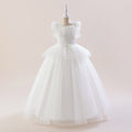 White Tulle Maxi Girl's Dress with Sequins and Lace
