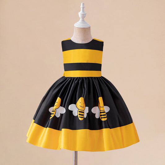 Cute Yellow Bee Cartoon Puffy Dress for Kids – Party & Cosplay Outfit