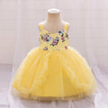 Yellow Floral Tulle Princess Dress with Sweetheart Neck