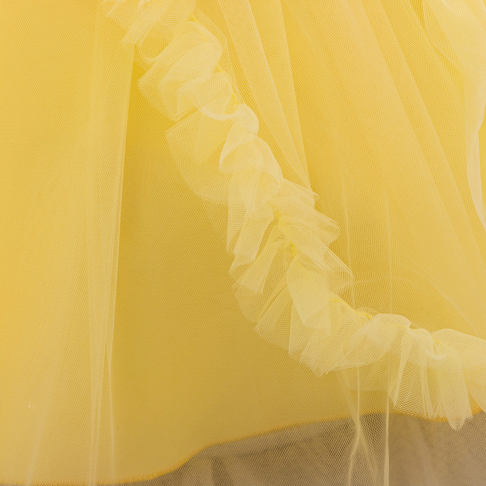 Yellow Floral Princess Dress for Girls | Cute A-line Tulle Tea Length Party Gown