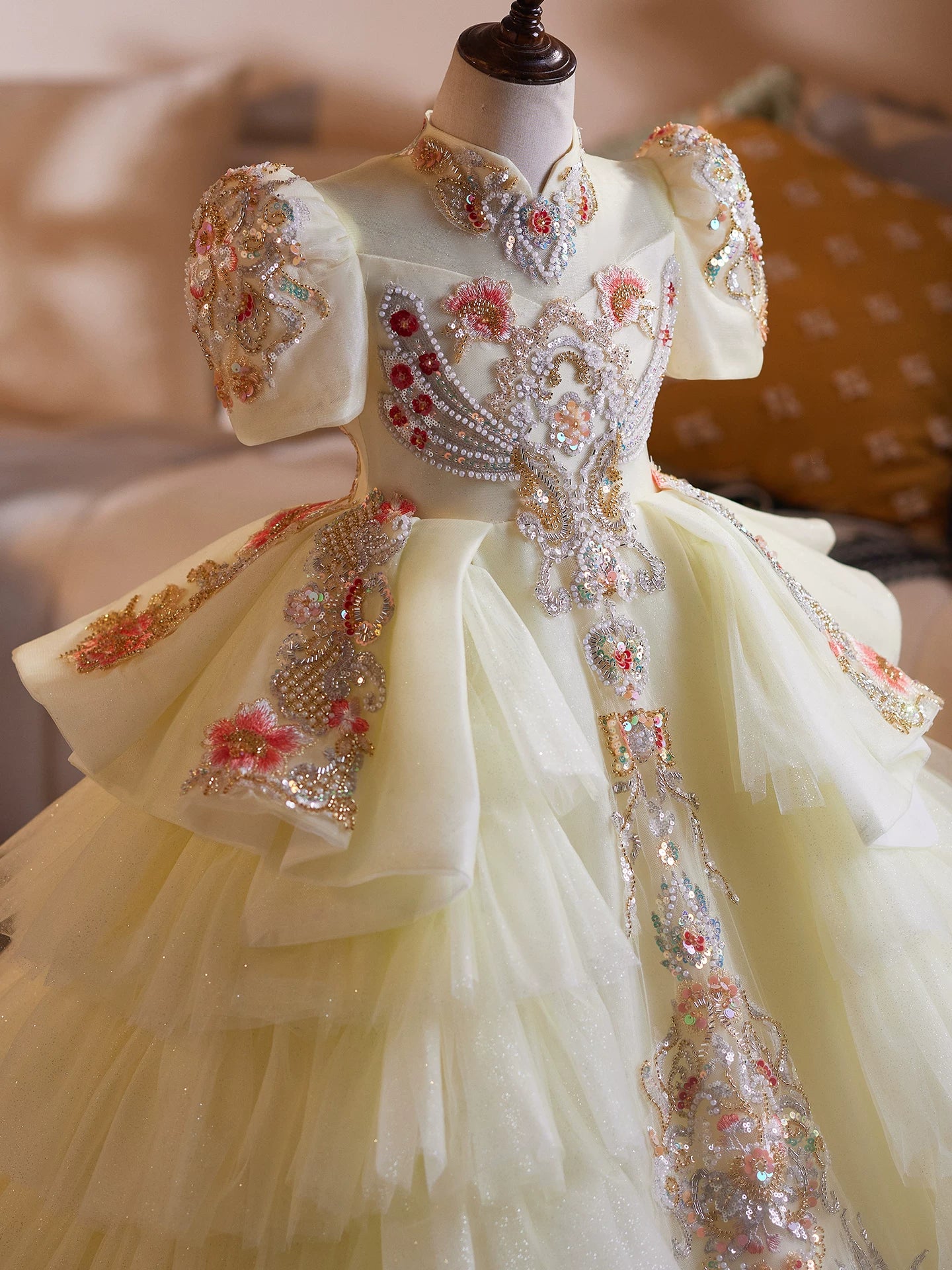 Yellow Princess Maxi Dress for Girls – Tulle, Floral & Sequins | Fairy Style Party Gown