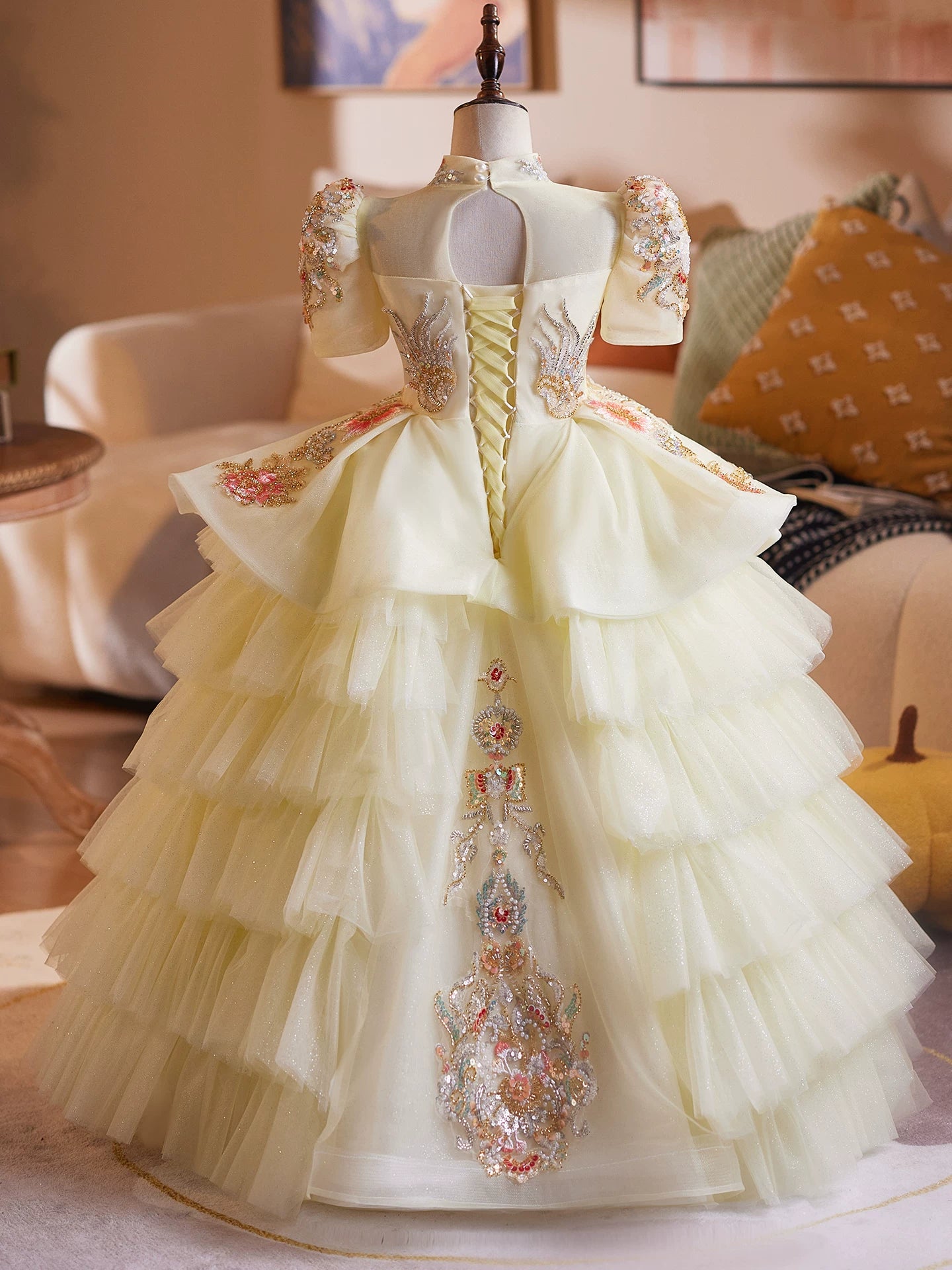 Yellow Princess Maxi Dress for Girls – Tulle, Floral & Sequins | Fairy Style Party Gown