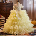 Yellow Sequined Tulle A-line Maxi Dress for Girls